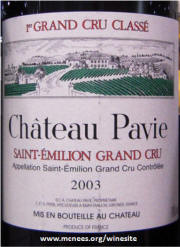 Chateau Pavie St Emilion 2003 label