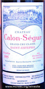 Calon Segur St Estephe 1995 label