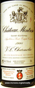 Chateau Montrose 1998 label
