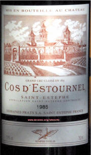 Chateau Cos d' Estournel 1985 label on McNees.org/winesite