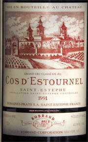 Chateau Cos D' Estournel 1991 label on McNees.org/winesite