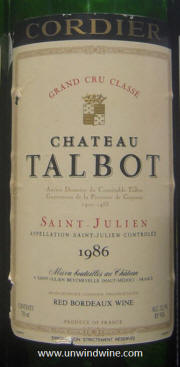 Chateau Talbot St Julien Bordeaux 1986