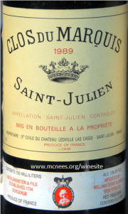 Chateau Clos du Marquis St Julien 1989 Label