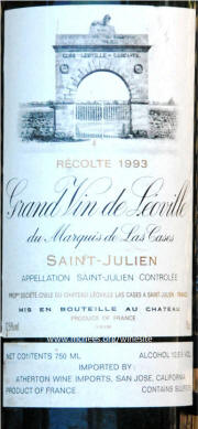 Chateau Leoville Las Cases St Julien Bordeaux 1993 label