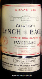 Chateau Lynch Bages Pauillac Bordeaux 1996 label