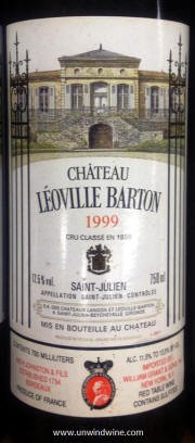 Chateau Leoville Barton 1999 label