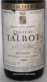 Chateau Talbot St Julien 1965