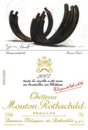 Chateau Mouton Rothschild 2007 label by French sculptor Bernar Venet