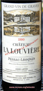 Chateau La Louviere Pessac Leognan 1990 label