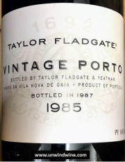 Taylor Fladgate Vintage Port 1985 label