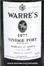 Warre's Vintage Port 1977 label