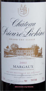 Chateau Prieure Lichine Label 2003