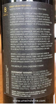 Bedell Cellars Long Island First Crush Red Wine 2014 Rear Label