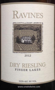 Ravines Vineyard New York Finger Lakes Dry Riesling 2012