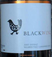 Black Wing McLaren Vale Langhorne Creek Shiraz 2005 Label on McNees Winesite