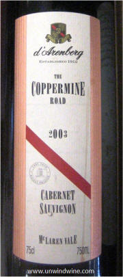 d'Arenberg Coppermine Road Cabernet Sauvignon 2003