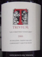 Trivium St Helena Napa Valley Les Ivrettes Vineyard Cabernet Sauvignon 2005 label 