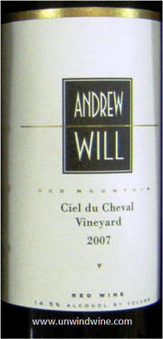 Andrew Will Ciel du Cheval vineyard red wine 2007
