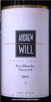 Andrew Will Two Blondes Vineyard Yakima Valley Red Wine 2004 