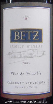 Betz Family Wines - Pere de Familie - Columbia Valley Cabernet Sauvignon 2005 label