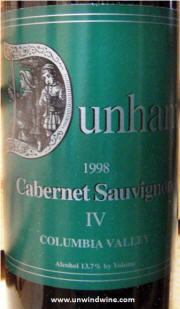 Dunham Cellars Columbia Valley Cabernet Sauvignon IV 1998