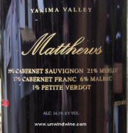 Matthews Cellars Yakima Valley Meritage 2000 magnum etched bottle 
