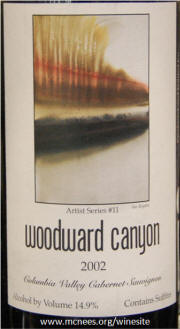 Woodward Canyon Artist Series Cabernet 2002 Label
