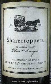 Owen Roe Sharecroppers cabernet 2006 label
