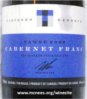 Tawse Winery Vintners Reserve Cabernet Franc 2006 label