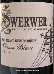 Wickens Swerwerswartland Chenin Blanc 2018 label